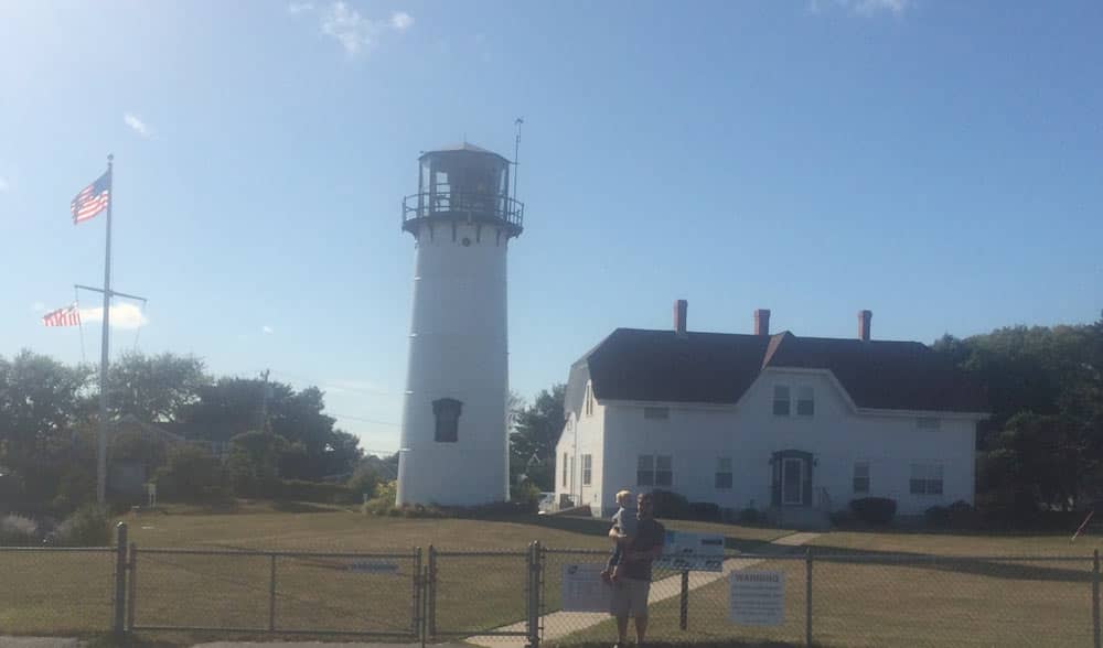 Chatham Lighthouse is located across the street from the parking lot for Chatham Light Beach.