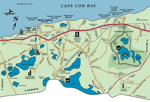 Map of beaches in Brewster, MA