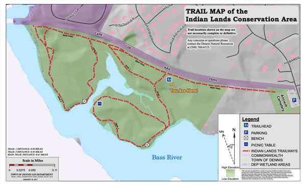 Trail map indian lands conservation area in Dennis, MA